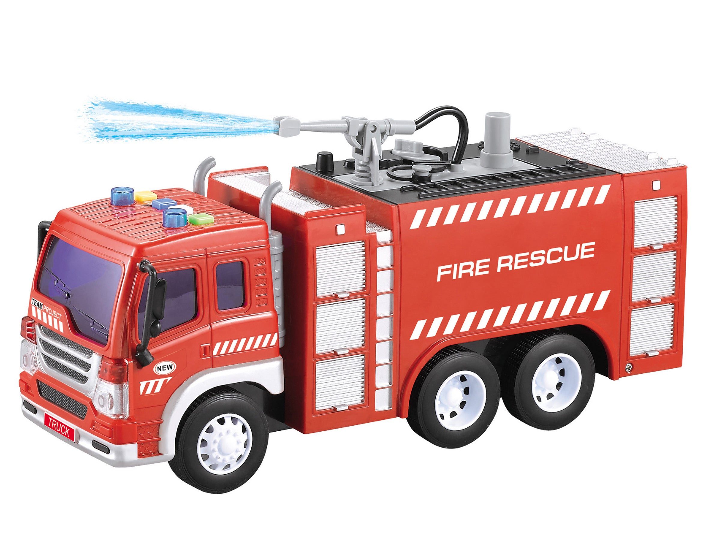 Caminhão de bombeiros com canhão de água e efeitos 27 cm