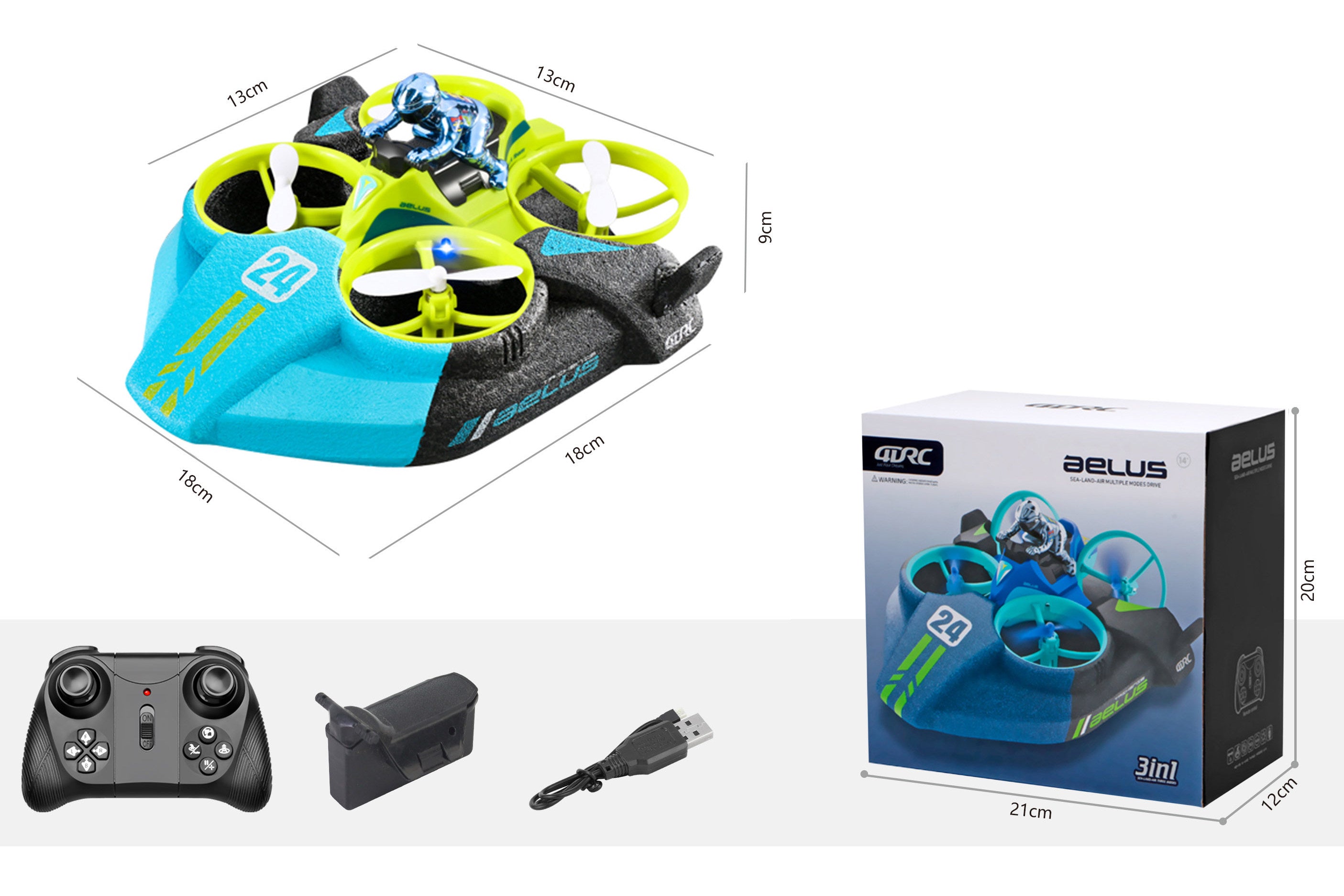 Dron teledirigido Aelus 3en1 Rc 18x18x9 cm