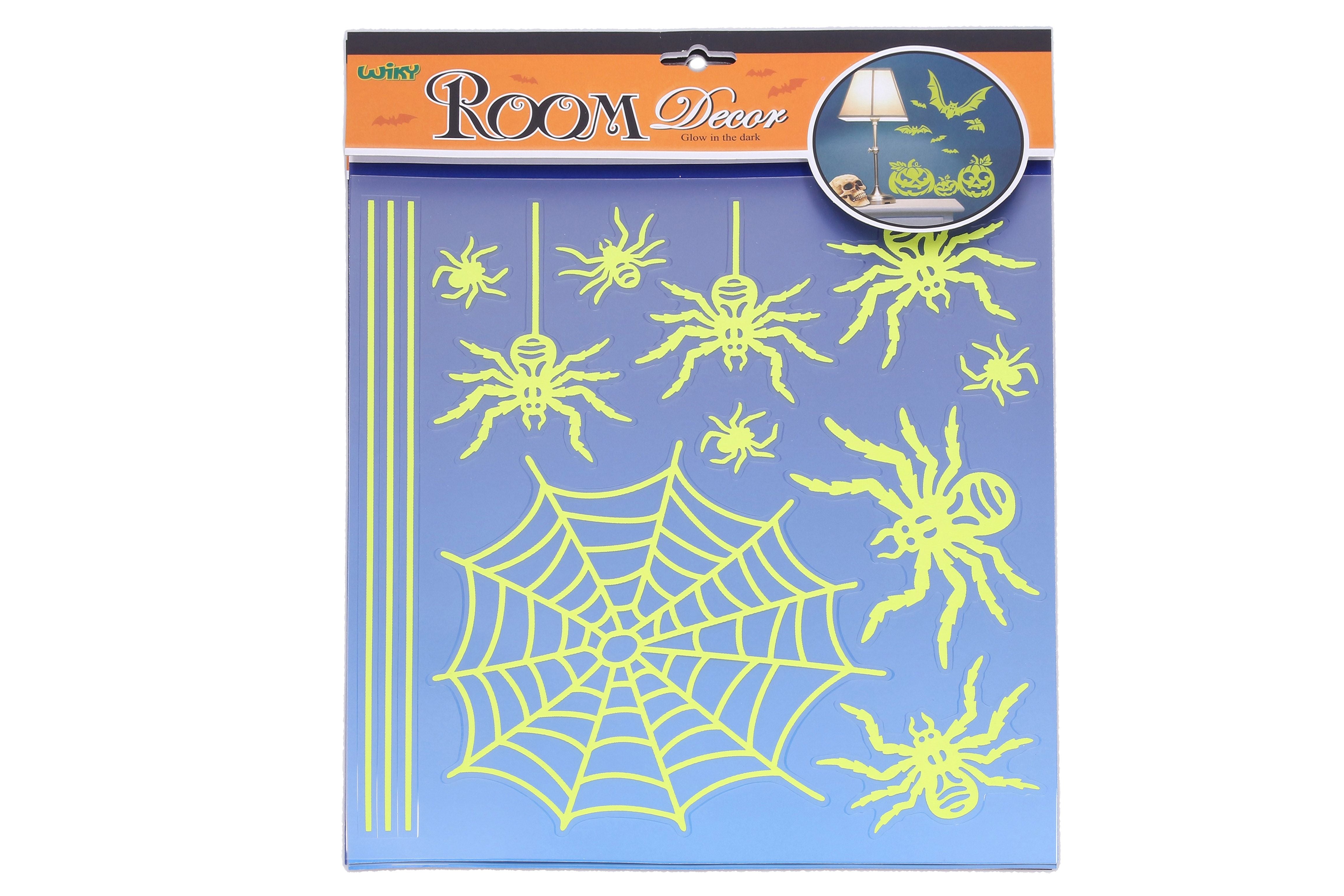 Autocollants muraux phosphorescents 38x31 Cm, araignées Halloween