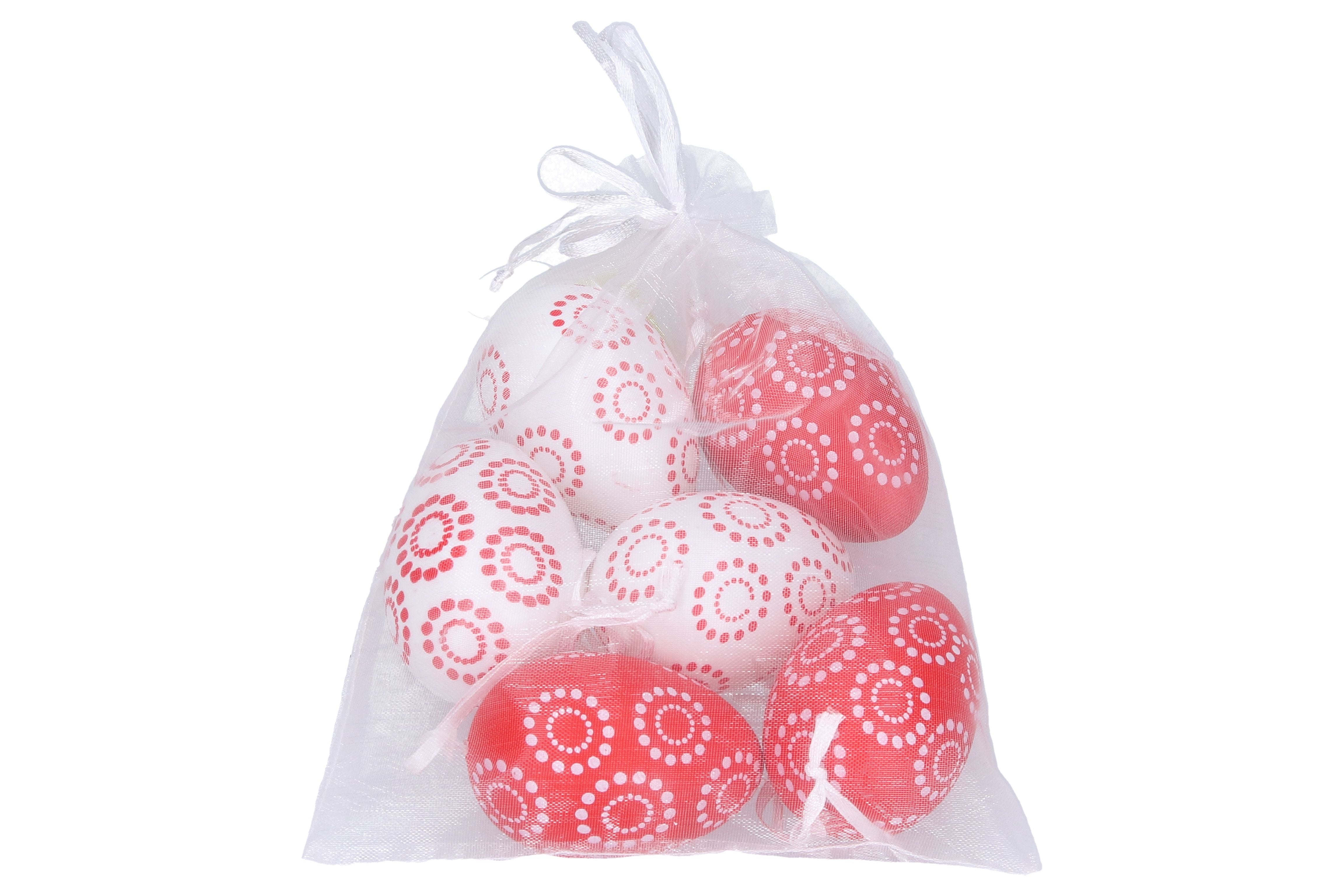 Ou Plastic Decorativ Rosu Si Alb 4x6 Cm 6 Buc.