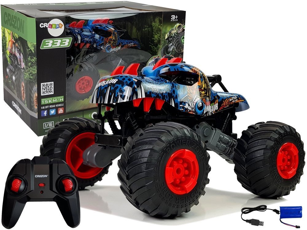 Coche todoterreno teledirigido de dinosaurio con ruedas grandes 2,4g