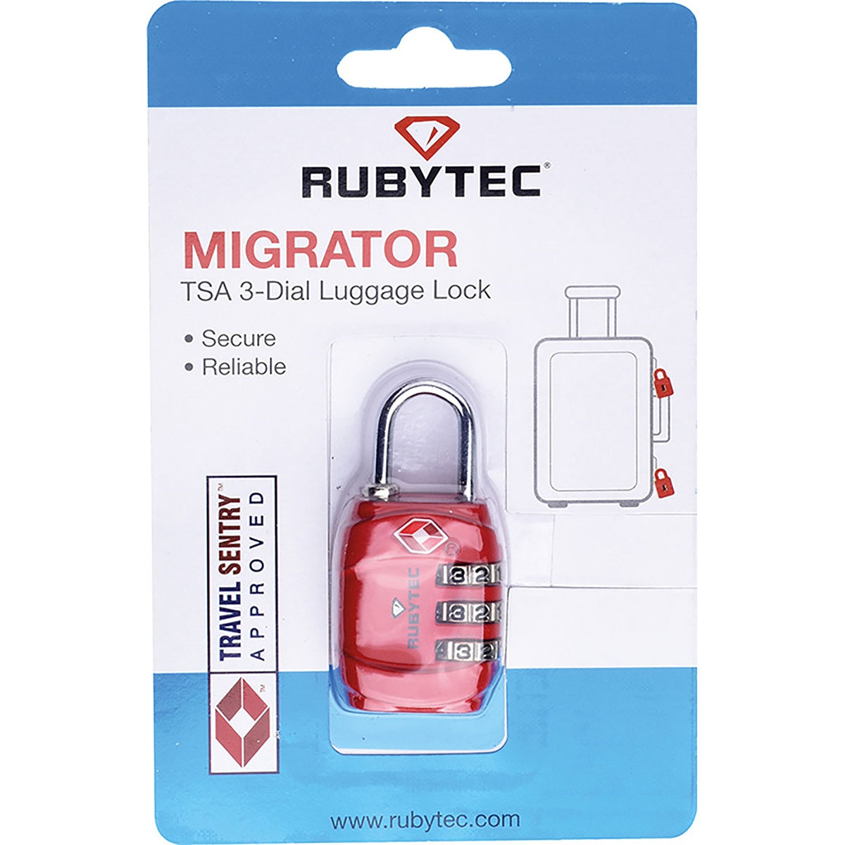 Rubytec Migrator Tsa 3 Dial Luggage Lock Red