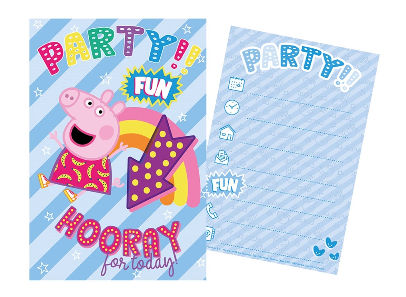Peppa Pig Party-Set, 5 Einladungen, 5 Umschläge