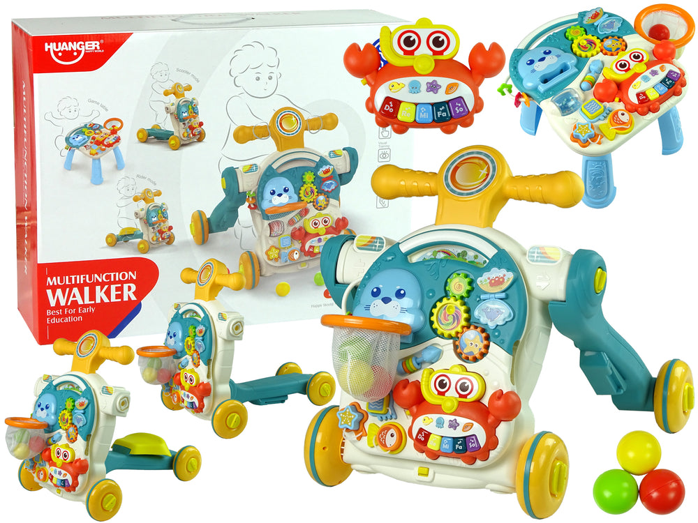 Carucior 4in1 Masa de invatare Scooter Bicicleta Pentru Baby Blue