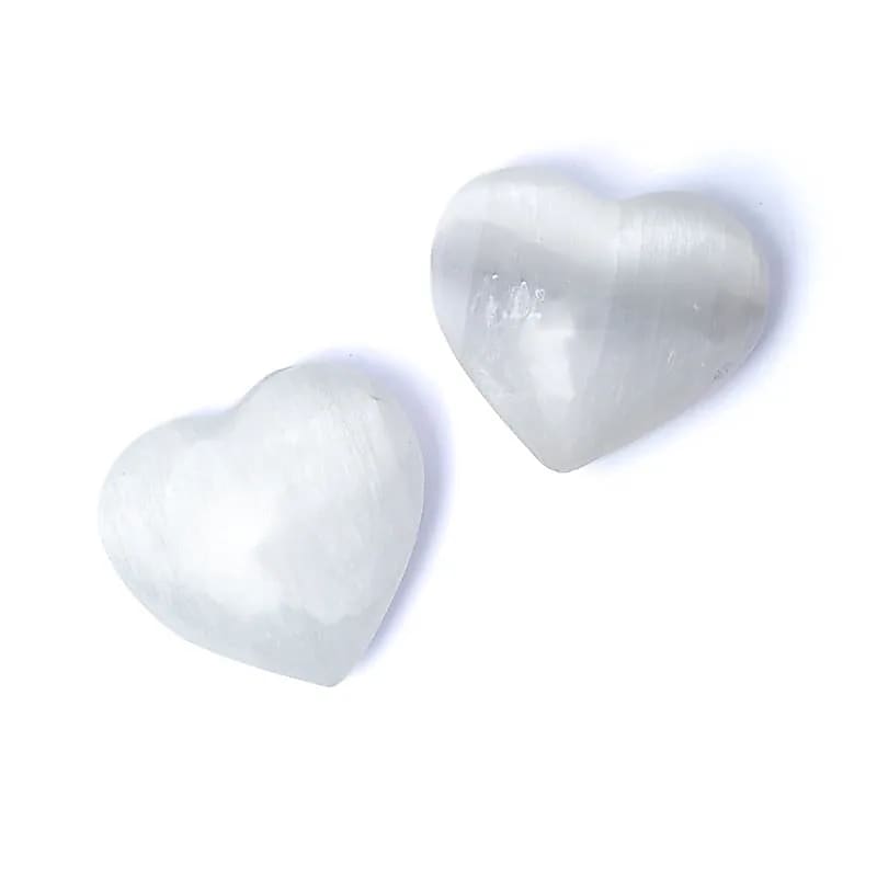 Bílý selenitový kámen Heart Worry Stone --balení 2ks - ±7cm