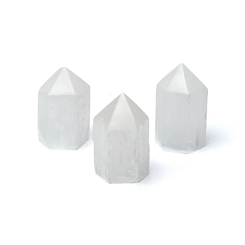 Obelisco de selenita - ±6x35x3cm Paquete de 3 piezas - ±6x3.5x3cm Paquete de 3 piezas