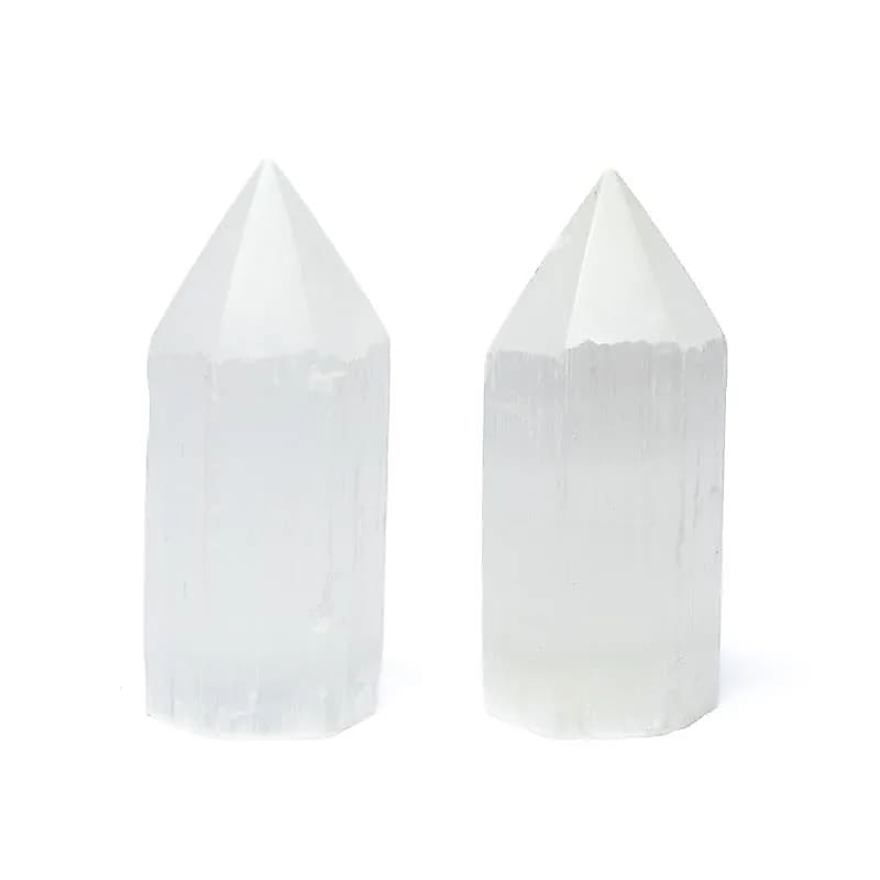 Selenit-Obelisk – ±10 x 45 cm, Packung mit 2 Stück – ± 10 x 4,5 cm