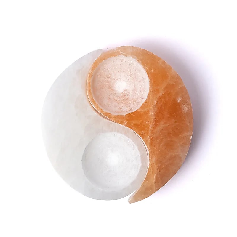 Selenite Tealight Holder Yin & Yang - ±10cm