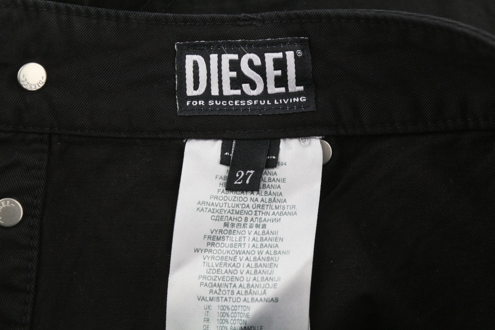 Diesel O-beige Jupe femme en coton noir avec poche boutonnée Mini