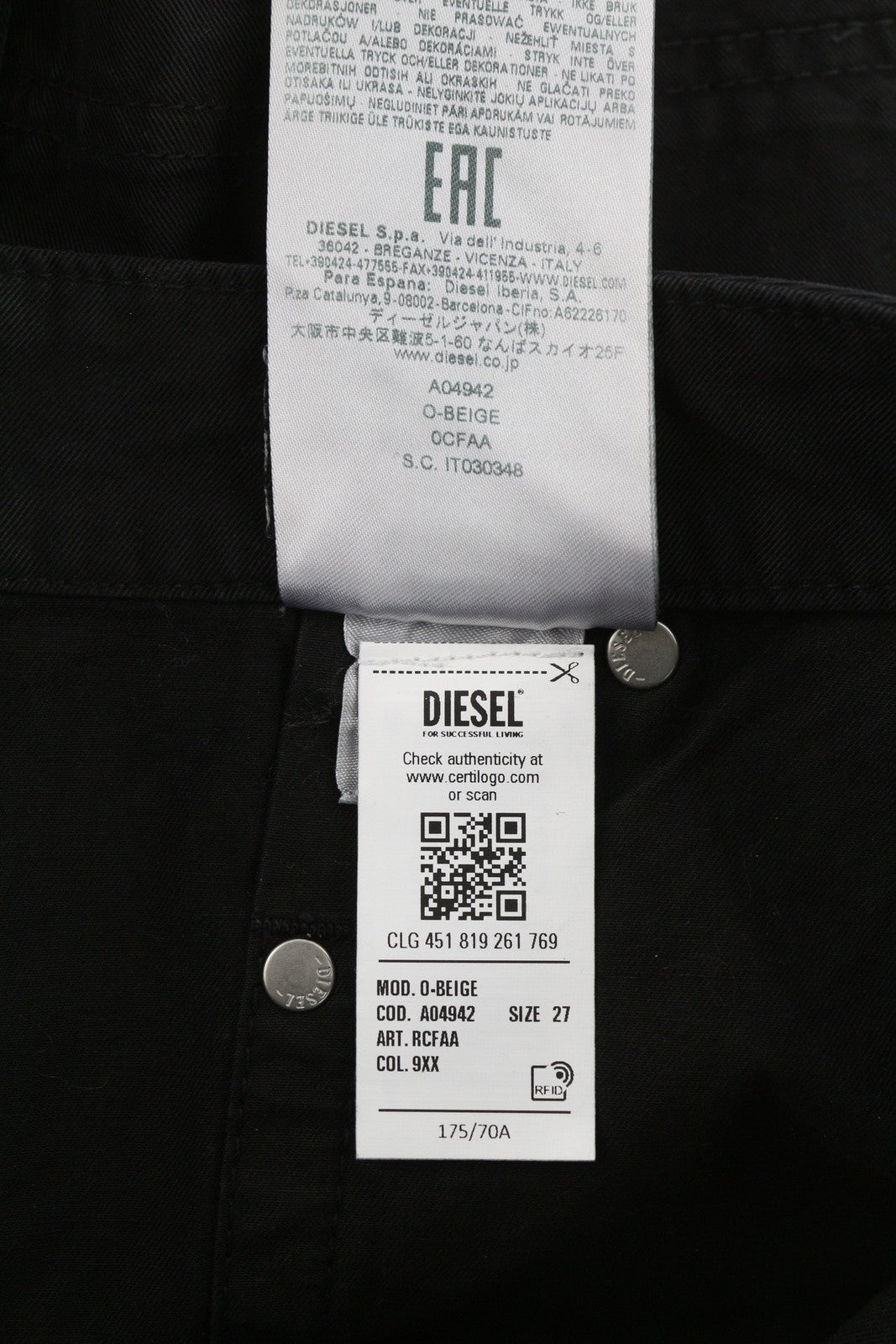 Diesel O-beige Jupe femme en coton noir avec poche boutonnée Mini