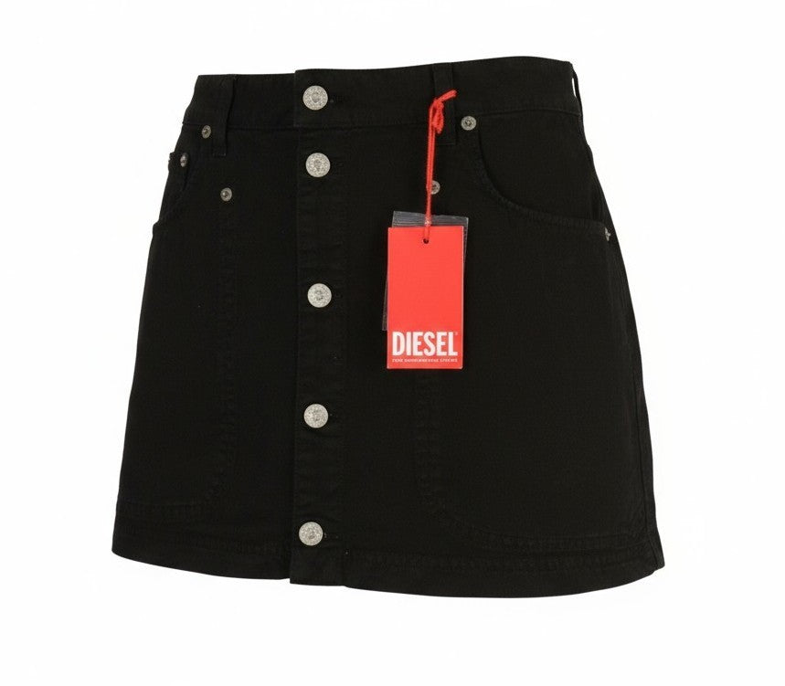 Diesel O-beżowa spódnica damska Czarna bawełniana mini spódniczka zapinana na guziki