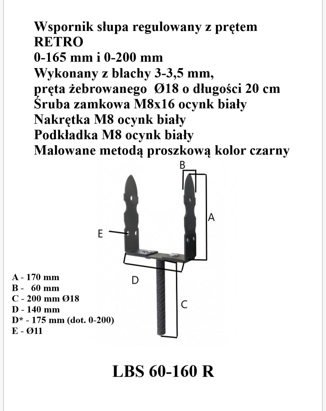 Base de poste ajustável 0-165 mm para haste retrô