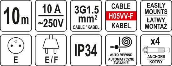 Elektrický prodlužovací kabel na cívku Automatická 10m