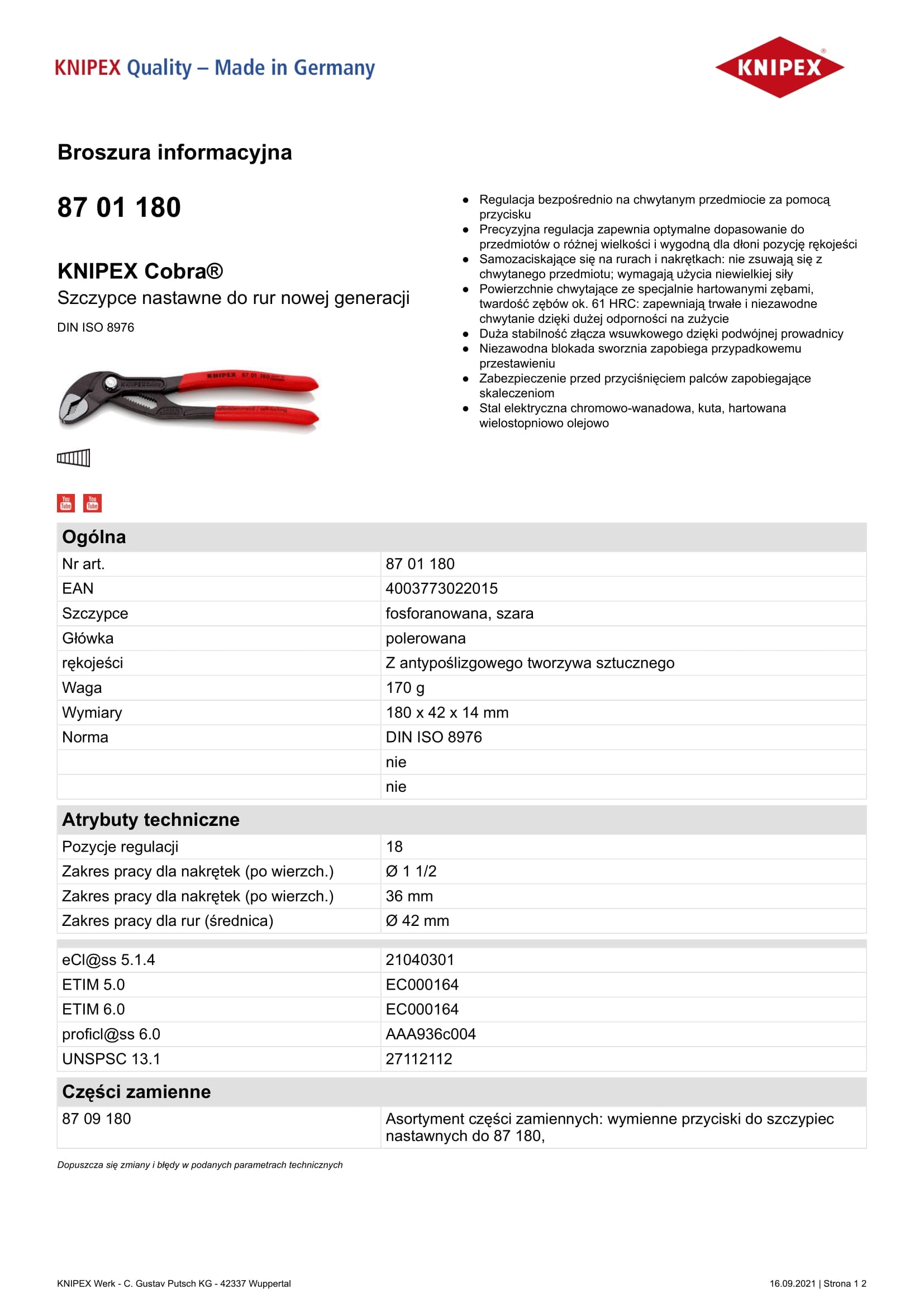 Pinza per tubi Cobra 180mm