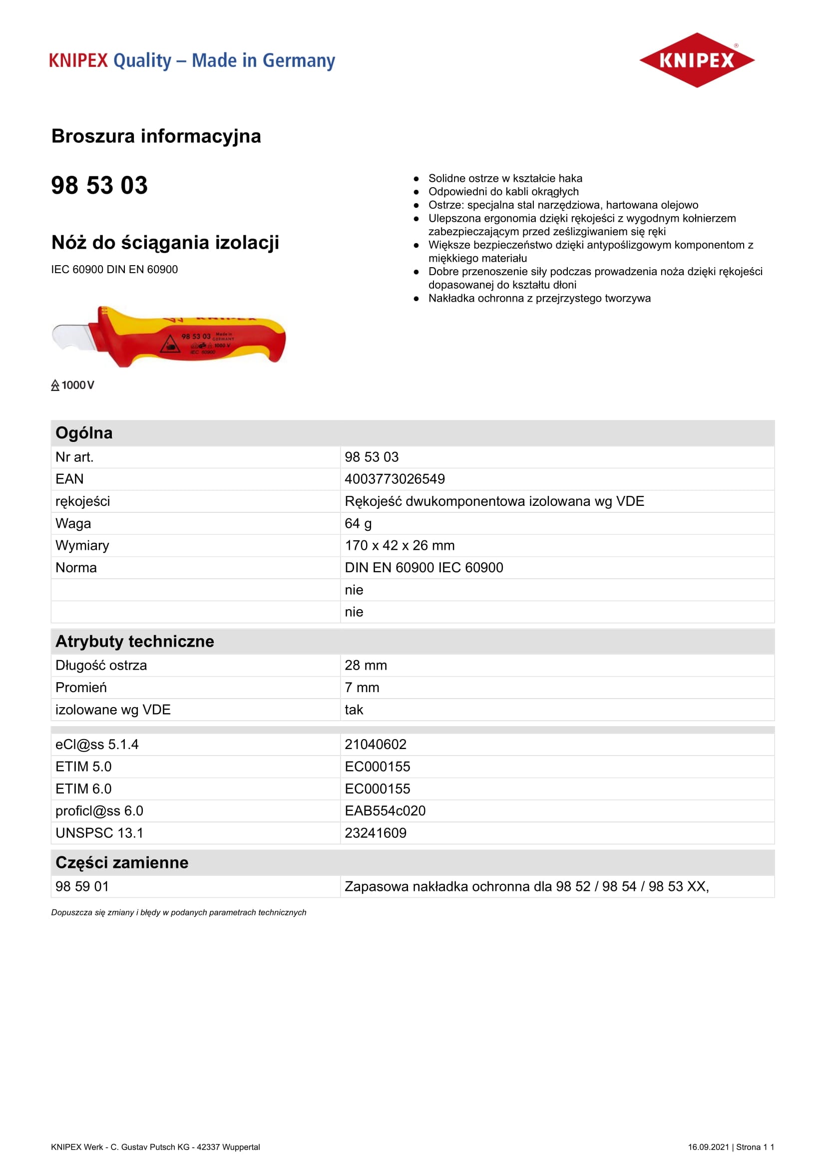 Abisolierzange 170 mm