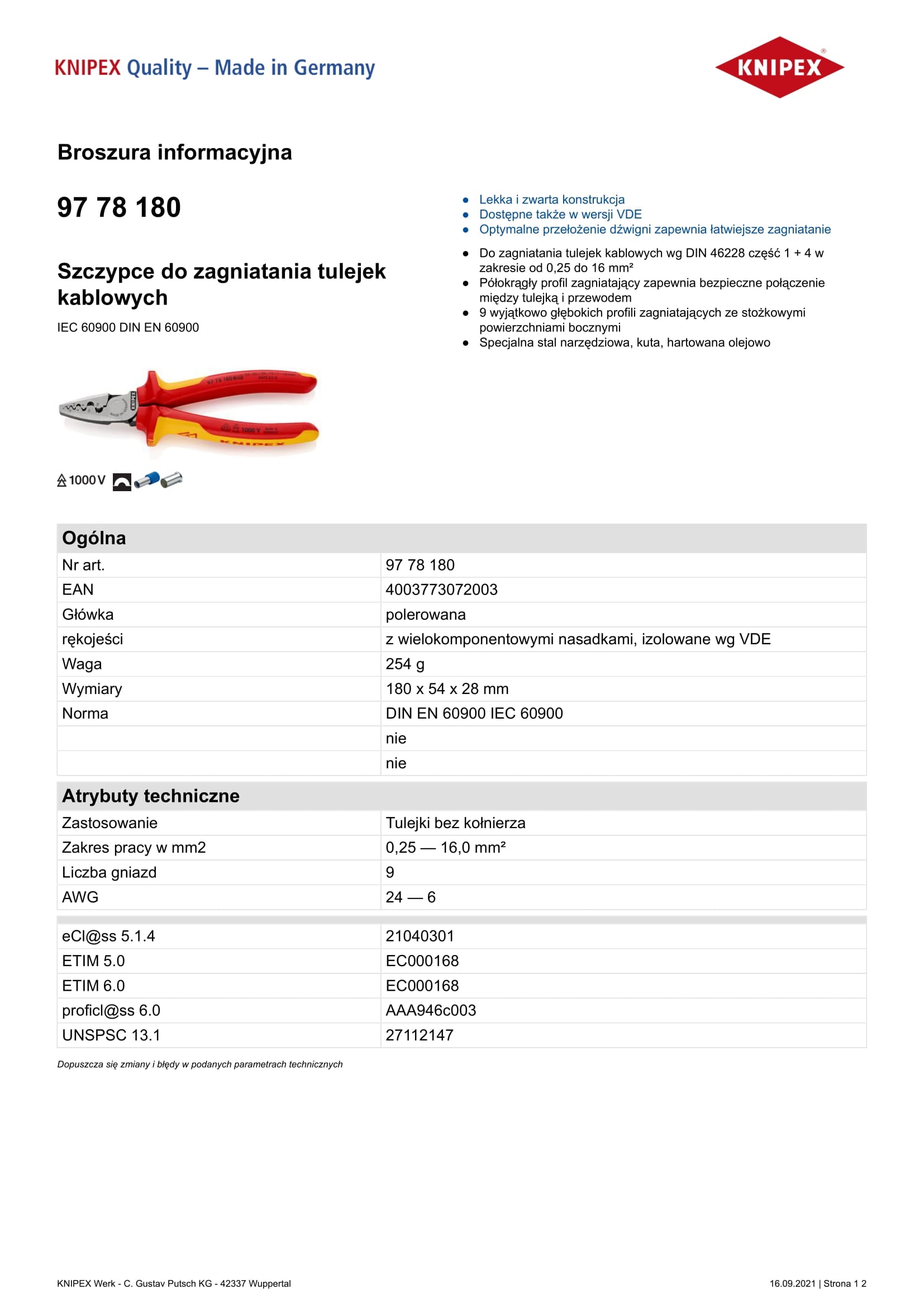 Pinza per crimpare da 180 mm