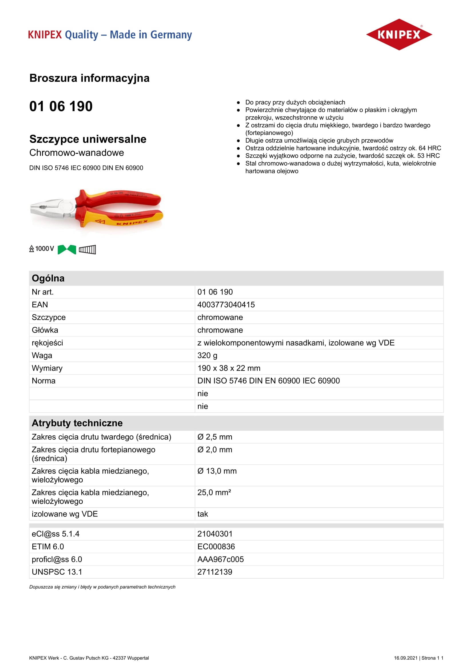 Pinza Universale Vde 1000v 190mm