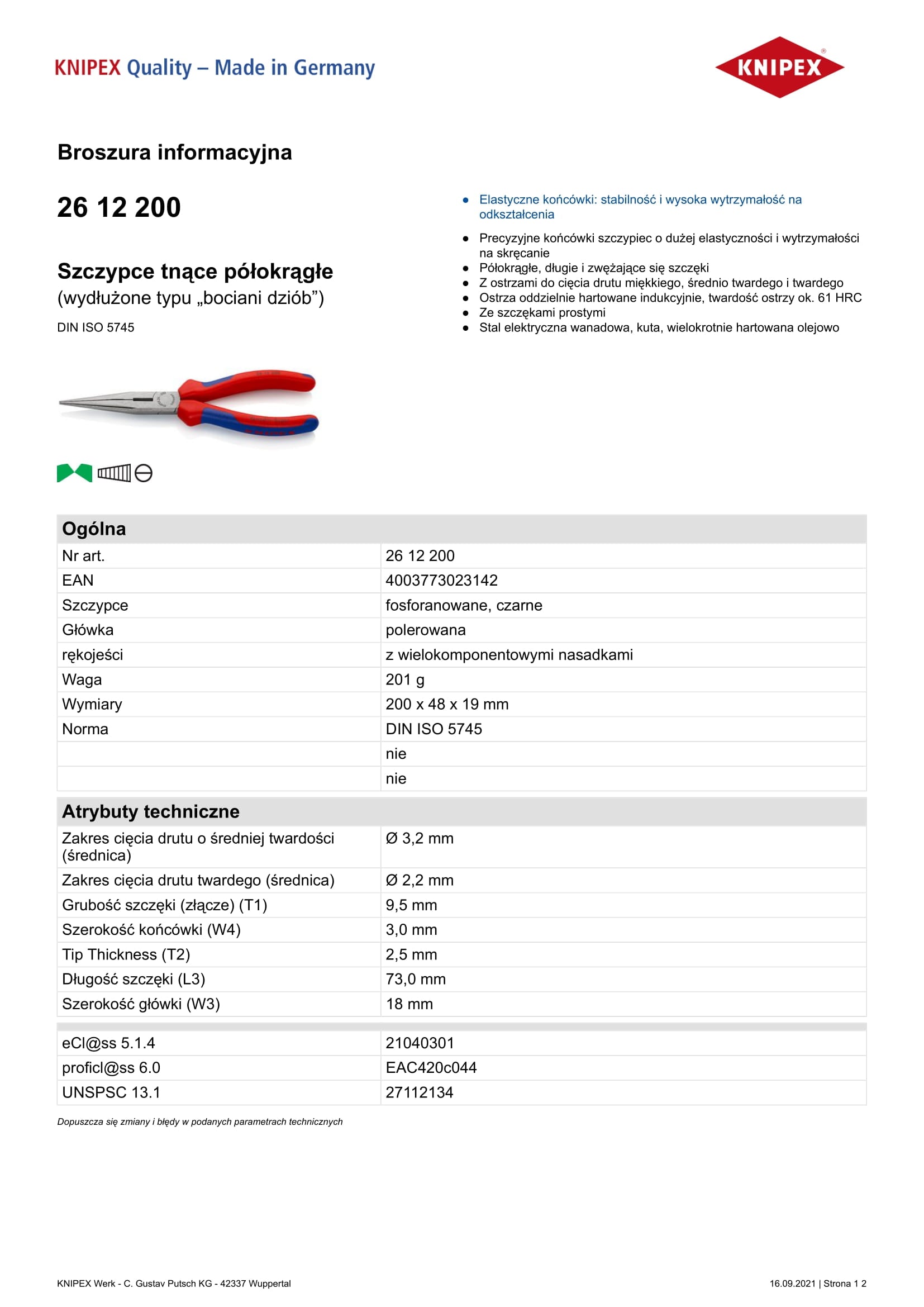 Černé fosfátované kleště leštěná hlava 200 mm