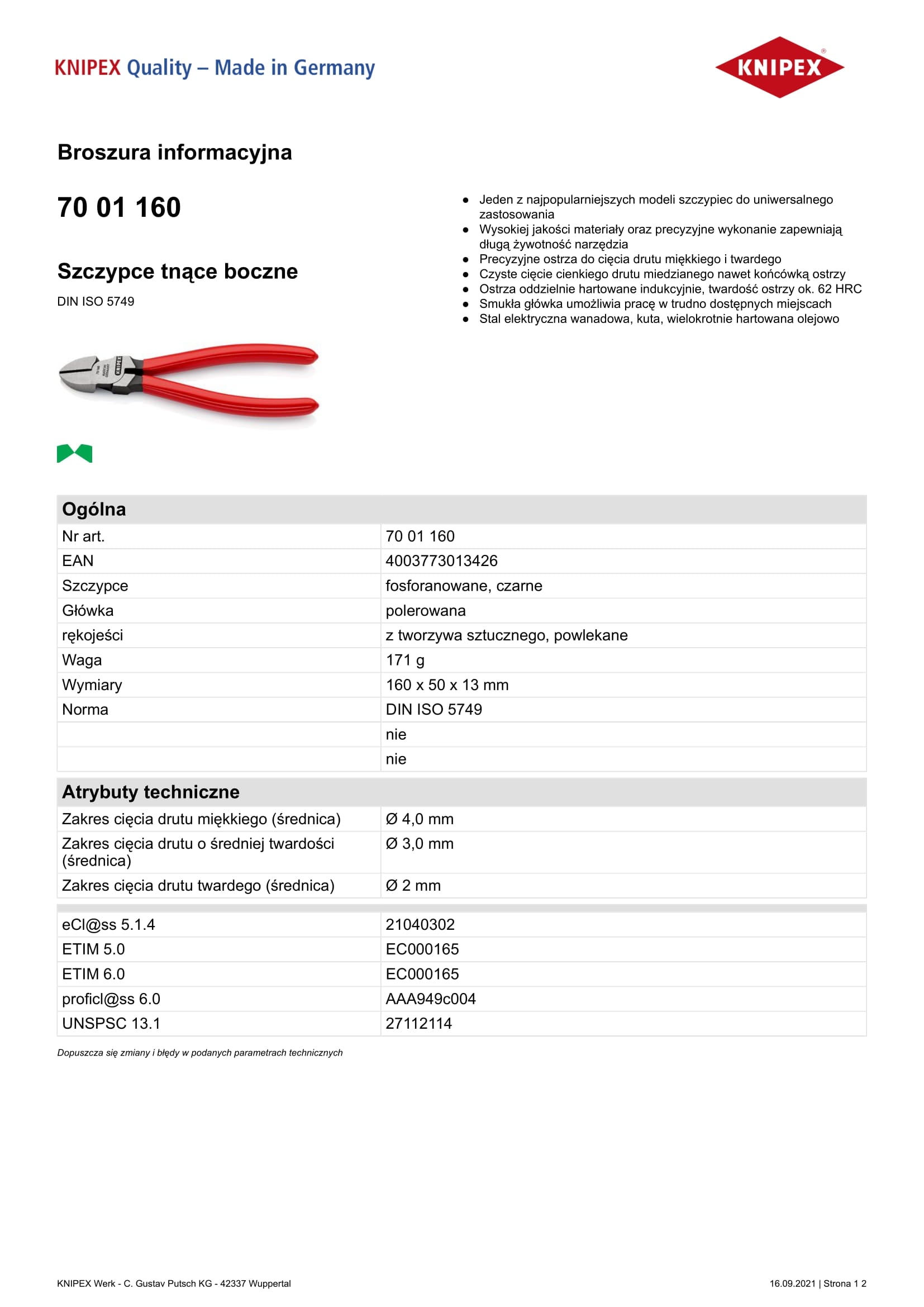 Boční štípací kleště 160mm