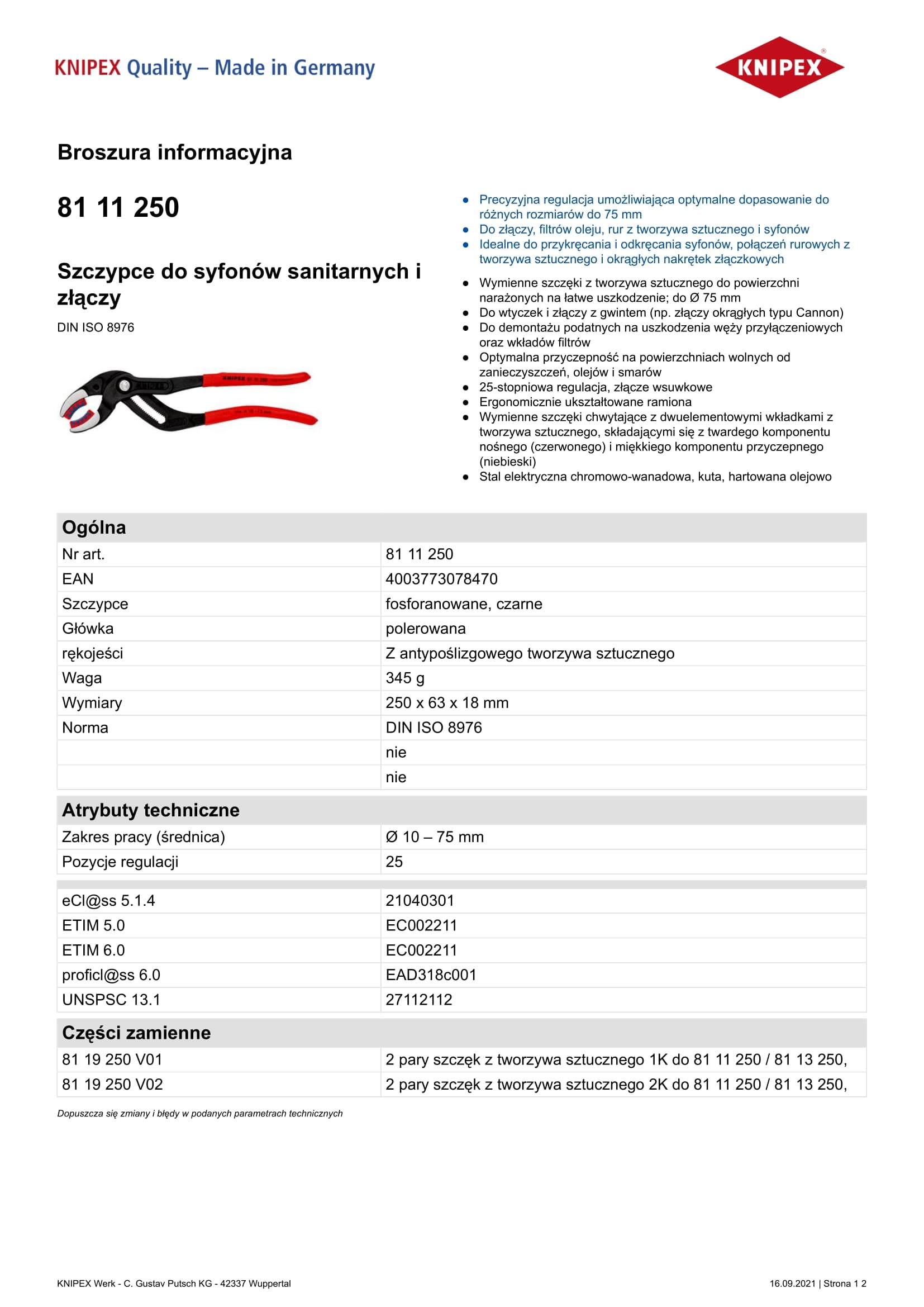 Pinza Per Sifoni E Raccordi Sanitari 250 Mm