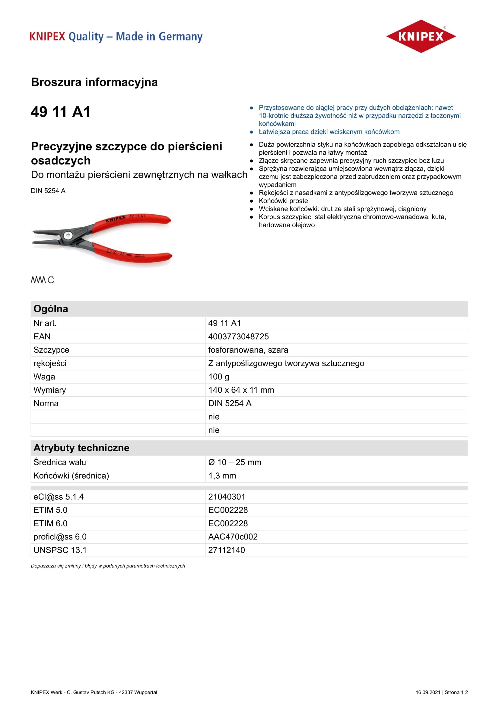 Präzisions-Außenringzange gerade 140 mm