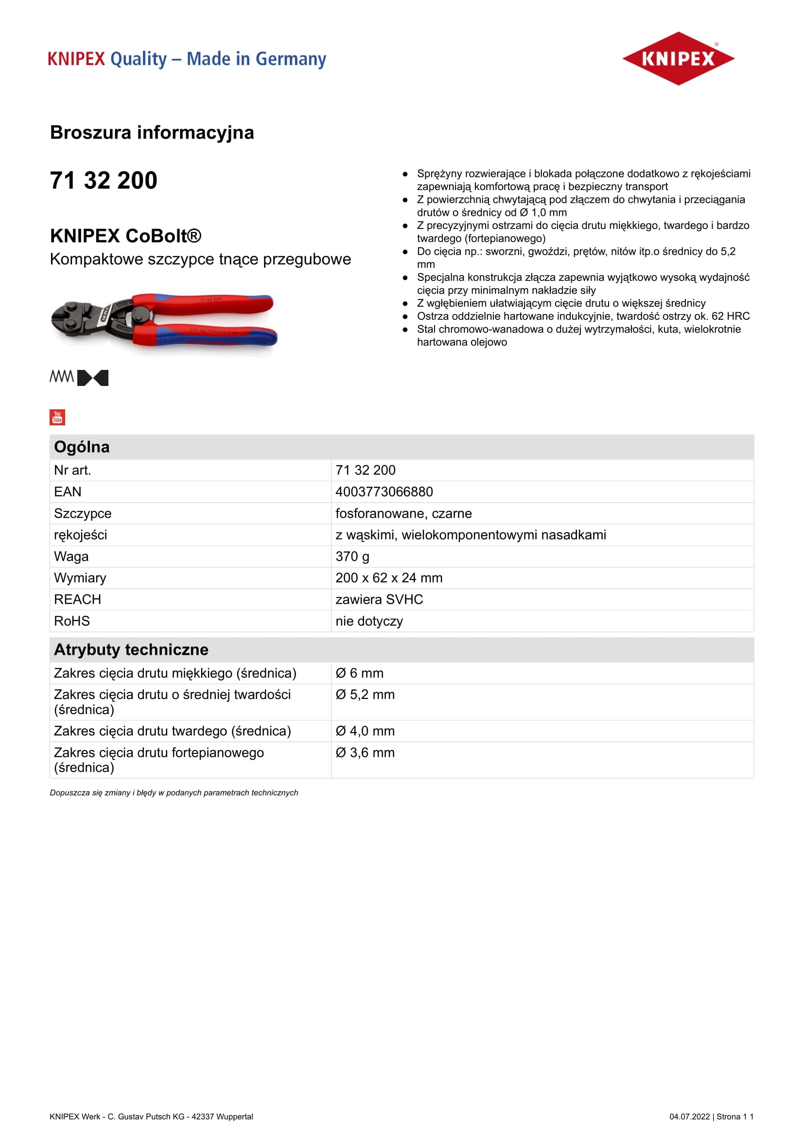 Pinza da taglio snodata compatta Cobolt 200mm