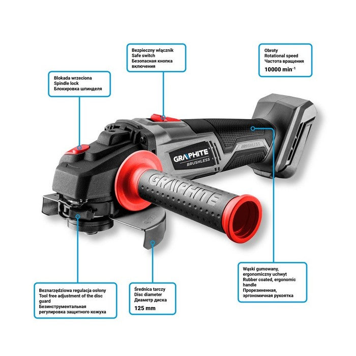 Bezuhlíková uhlová brúska 125 mm Energy+ 18 V bez akumulátora