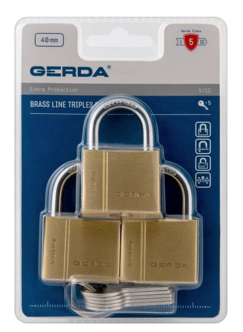 Brass Line Kmz S40 Juego 3 Candados Triples Latón Blis