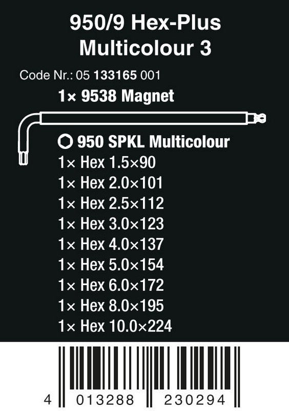 Set Of 950/9 Hex-plus Multicolour Keys 3 9czr