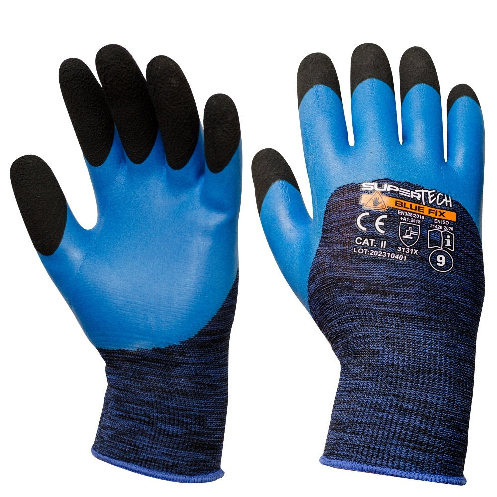 Mănuși de protecție Latex spumat Super Tech Blue Fix S.8