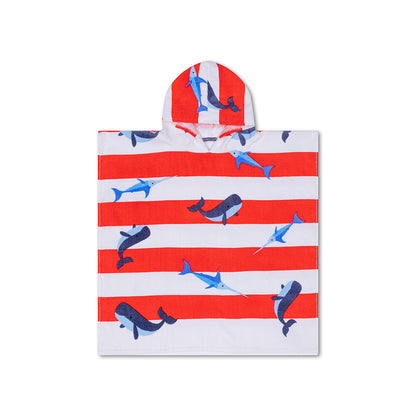 Poncho plażowe Swim Essentials – czerwono-białe – oceaniczne paski – 65 x 65 cm
