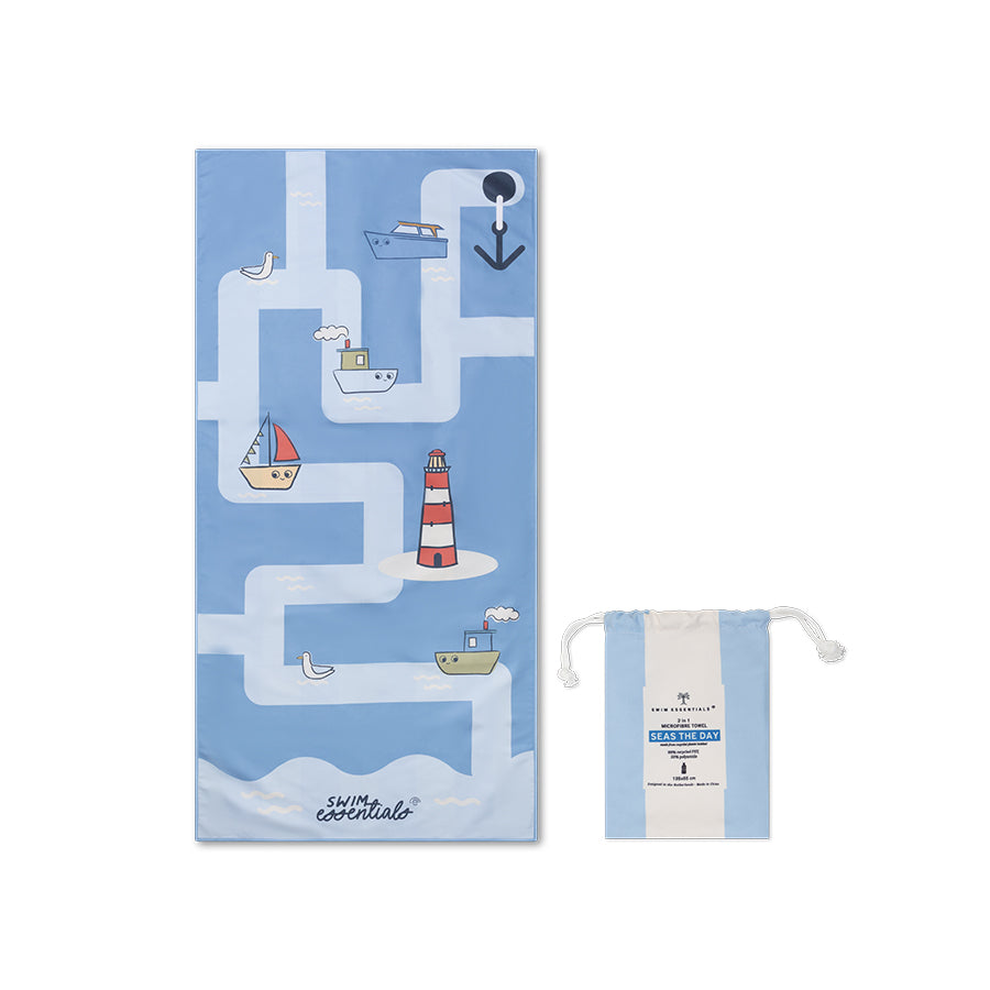 Swim Essentials Beach Towel Microfiber - Blue - Seas The Day - 135 X 65 Cm