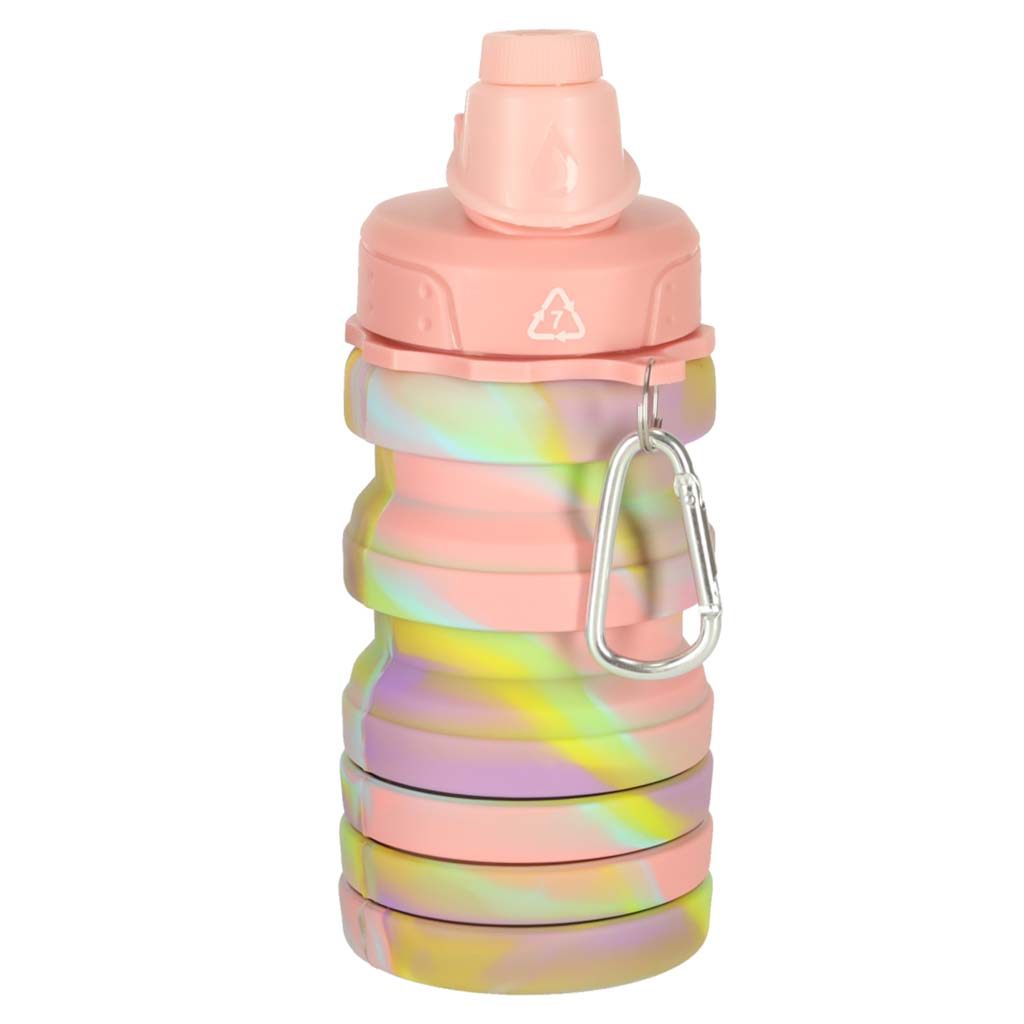 Botella De Agua Bidon Silicona Plegable Con Asa Deportiva 500ml Arco Iris