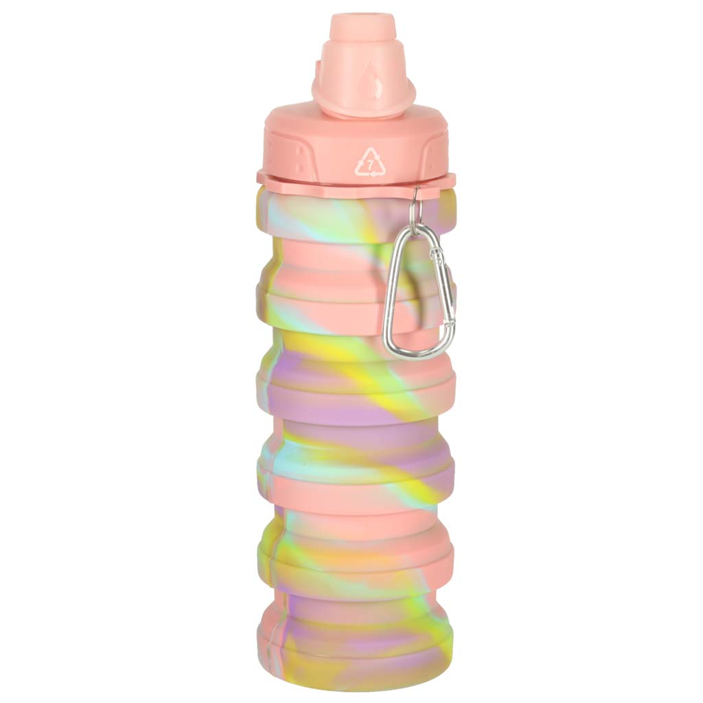 Botella De Agua Bidon Silicona Plegable Con Asa Deportiva 500ml Arco Iris