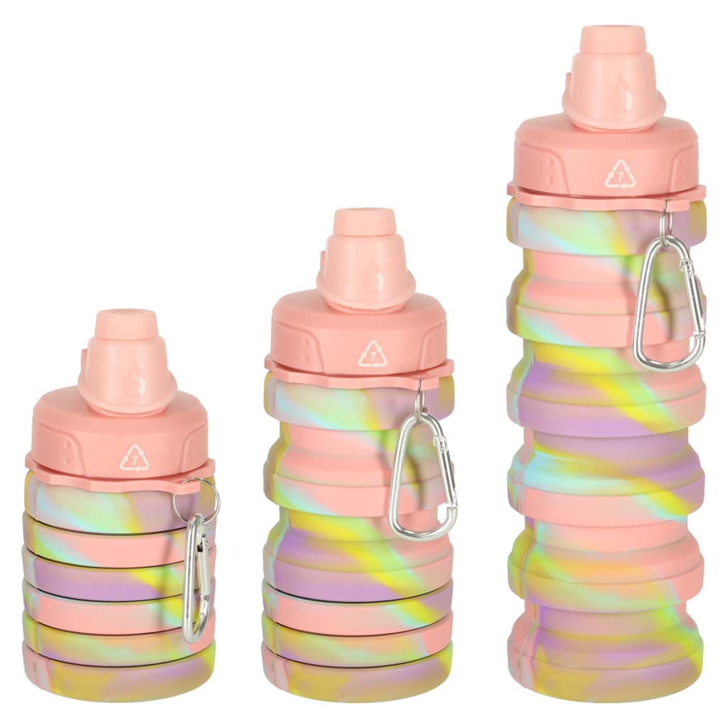 Botella De Agua Bidon Silicona Plegable Con Asa Deportiva 500ml Arco Iris