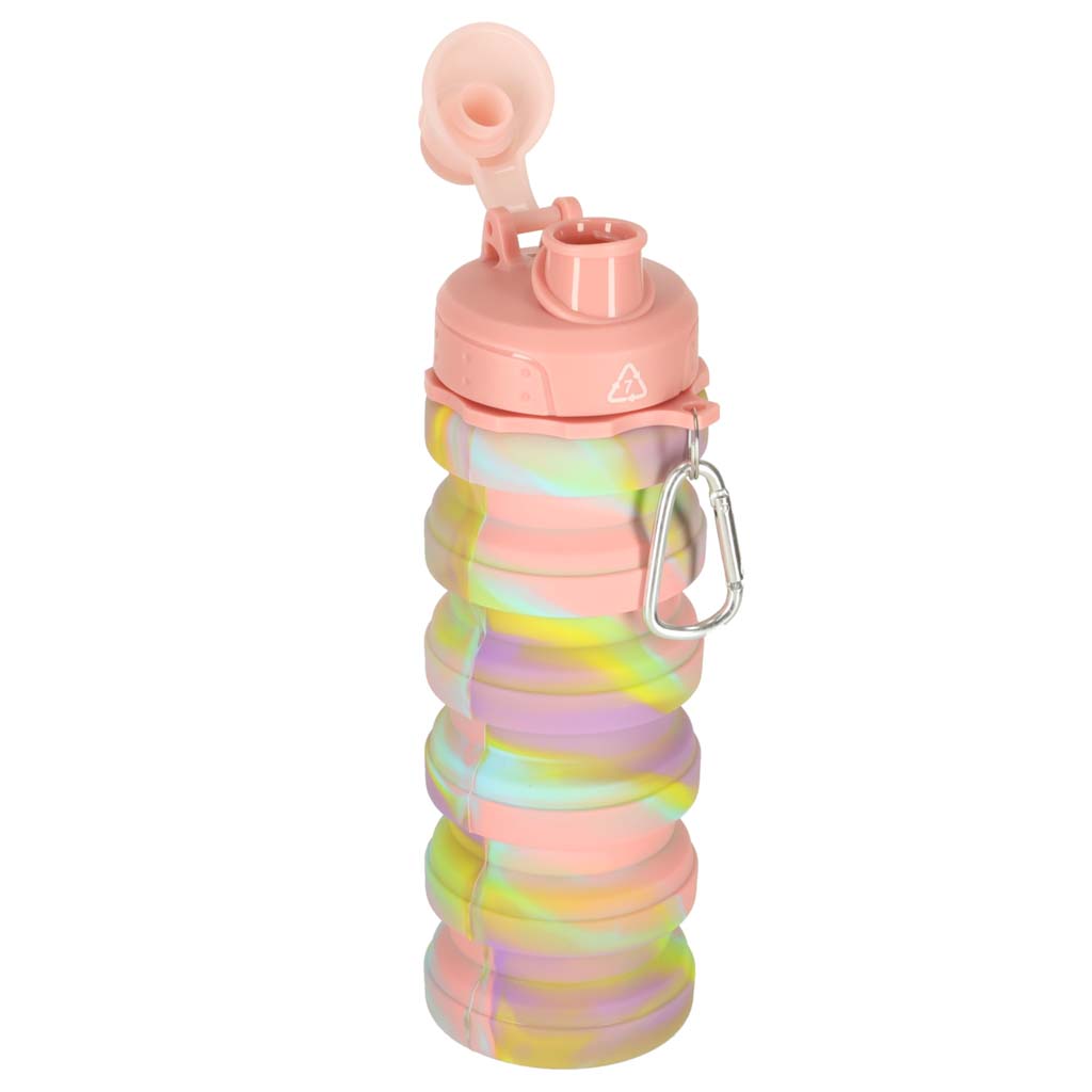 Botella De Agua Bidon Silicona Plegable Con Asa Deportiva 500ml Arco Iris