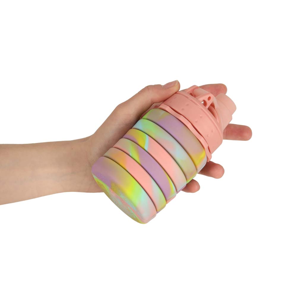 Botella De Agua Bidon Silicona Plegable Con Asa Deportiva 500ml Arco Iris