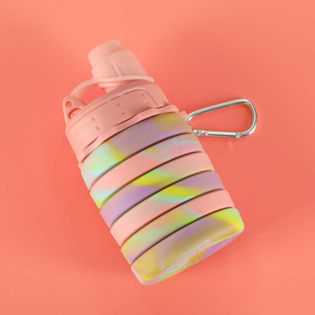 Botella De Agua Bidon Silicona Plegable Con Asa Deportiva 500ml Arco Iris