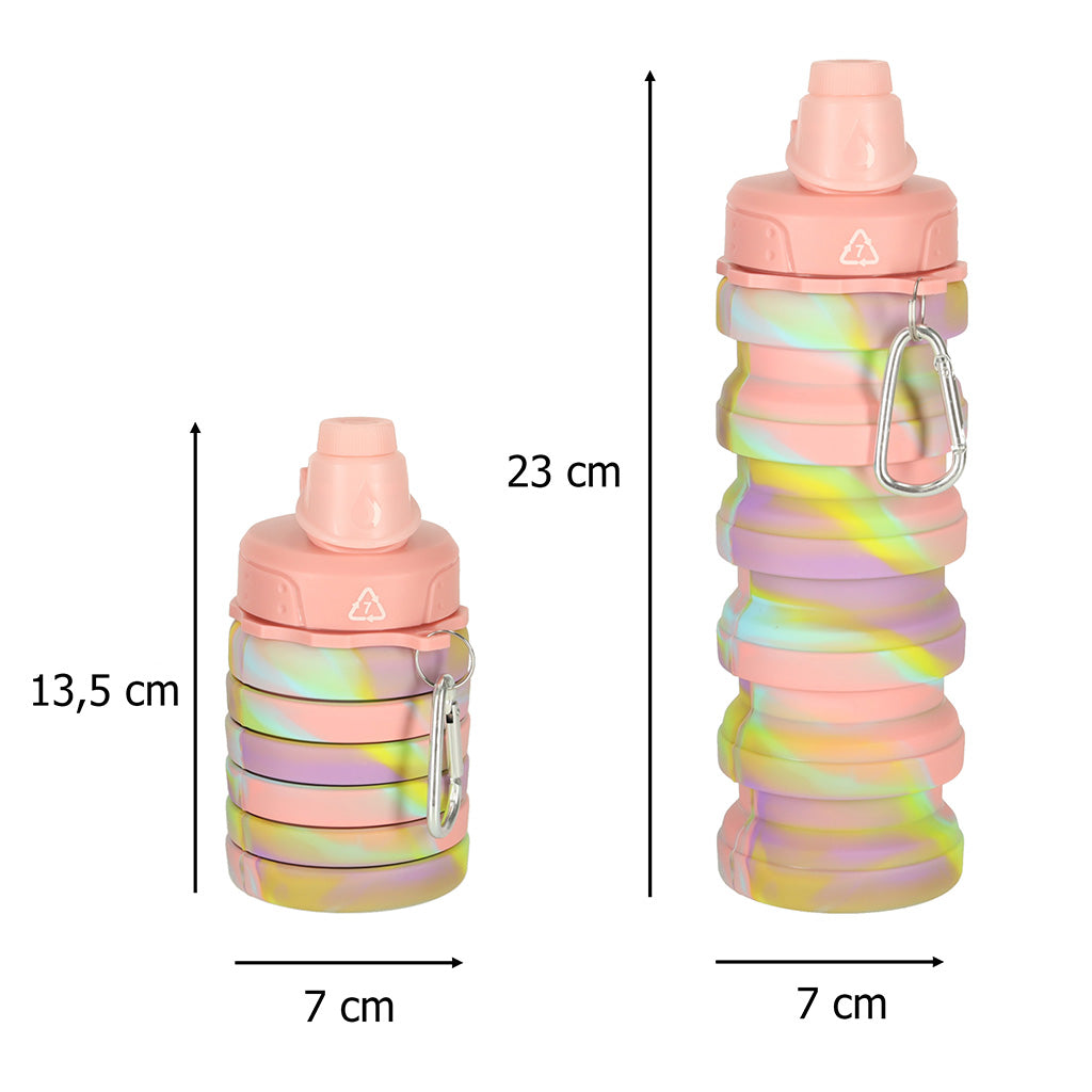 Botella De Agua Bidon Silicona Plegable Con Asa Deportiva 500ml Arco Iris
