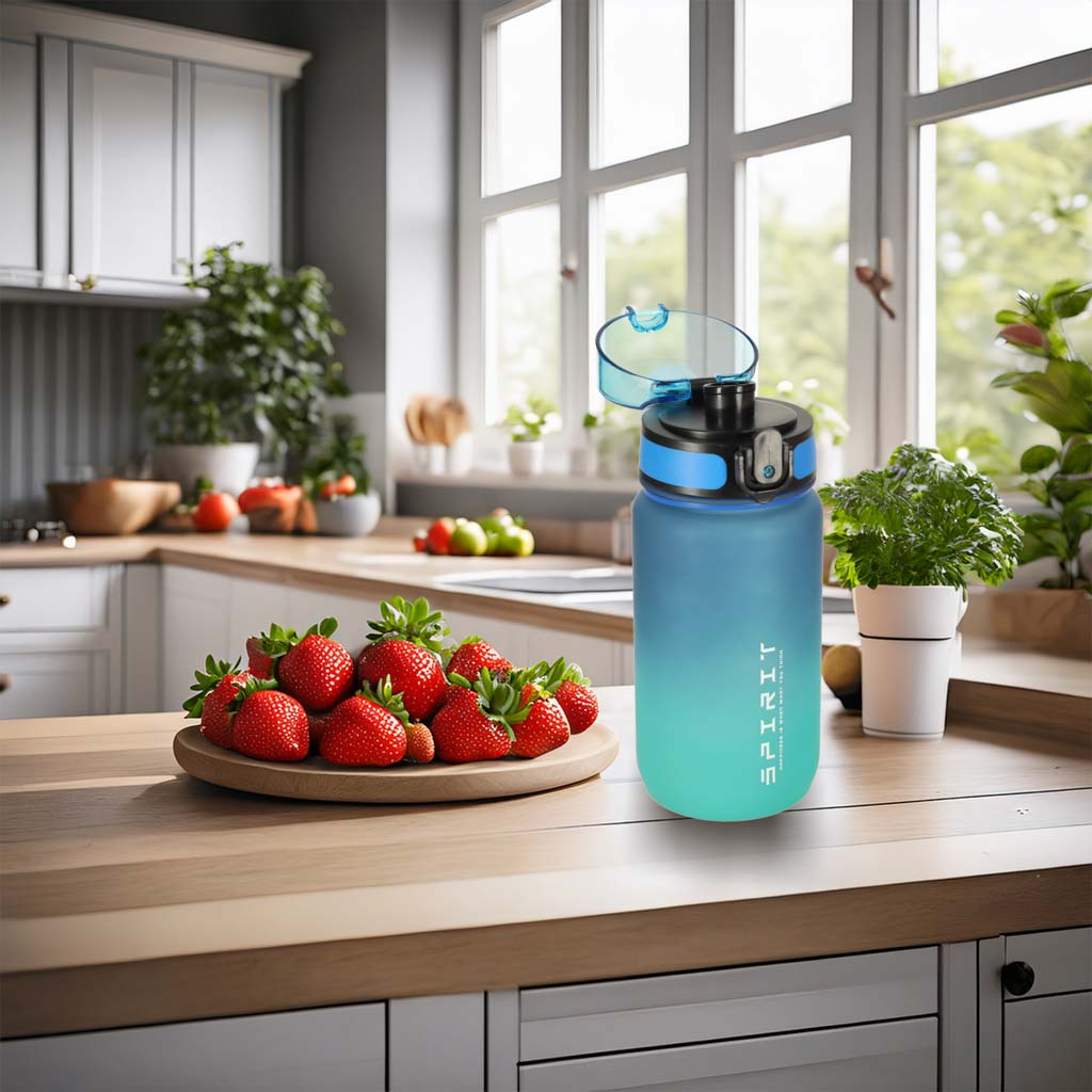 Water Bottle Bidon With Straw Handle Sports 600ml Blue-green