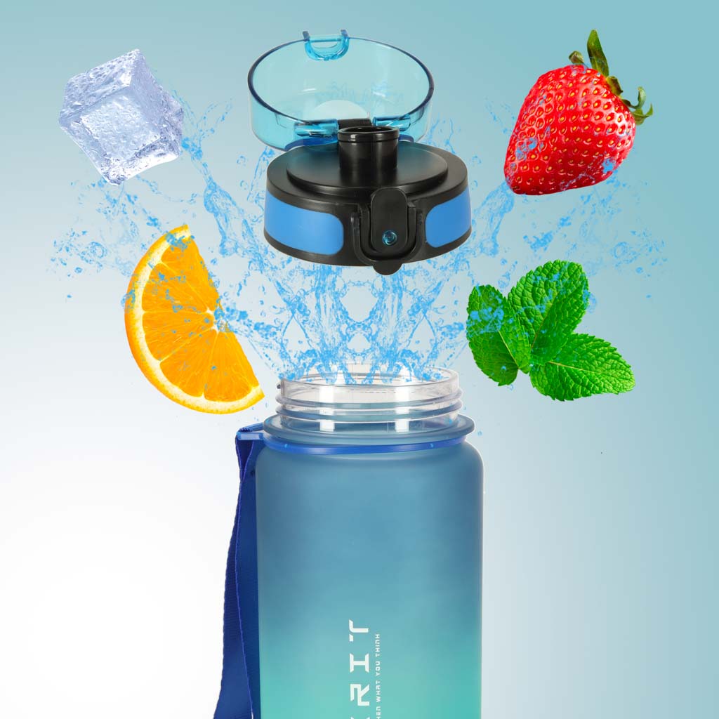 Water Bottle Bidon With Straw Handle Sports 600ml Blue-green