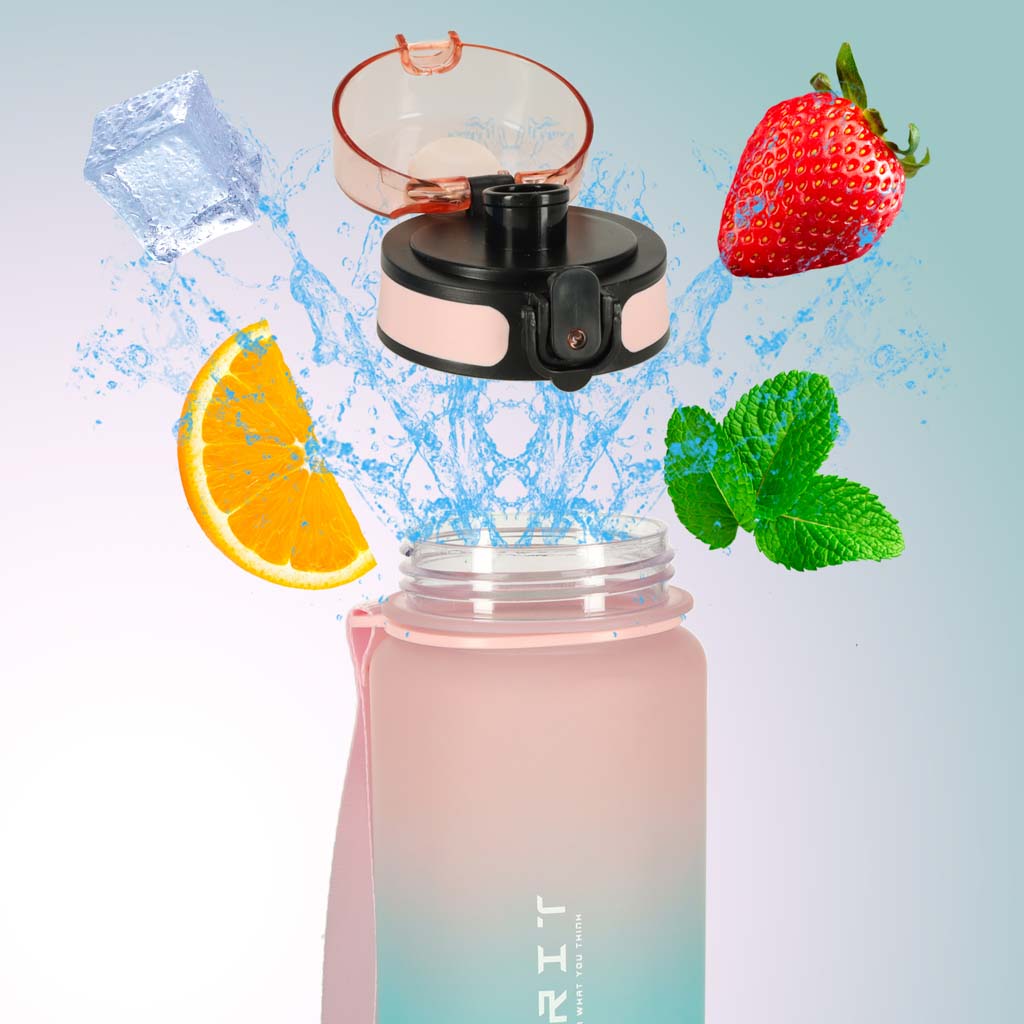 Vizes palack Bidon Szalmanyéllel Sport 600ml Pink-kék