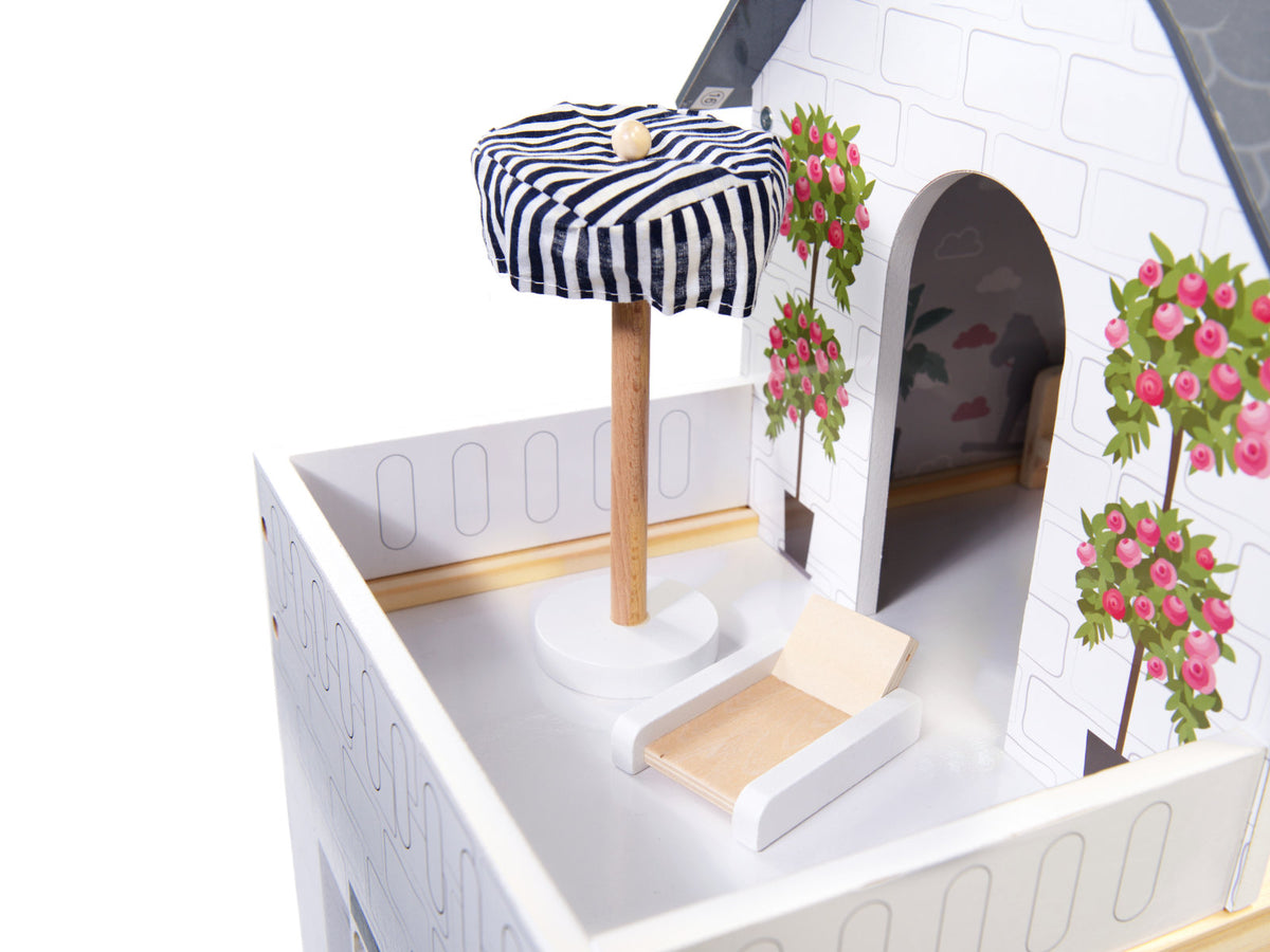 Maison de poupée en bois Mdf + meubles 78cm Led noire