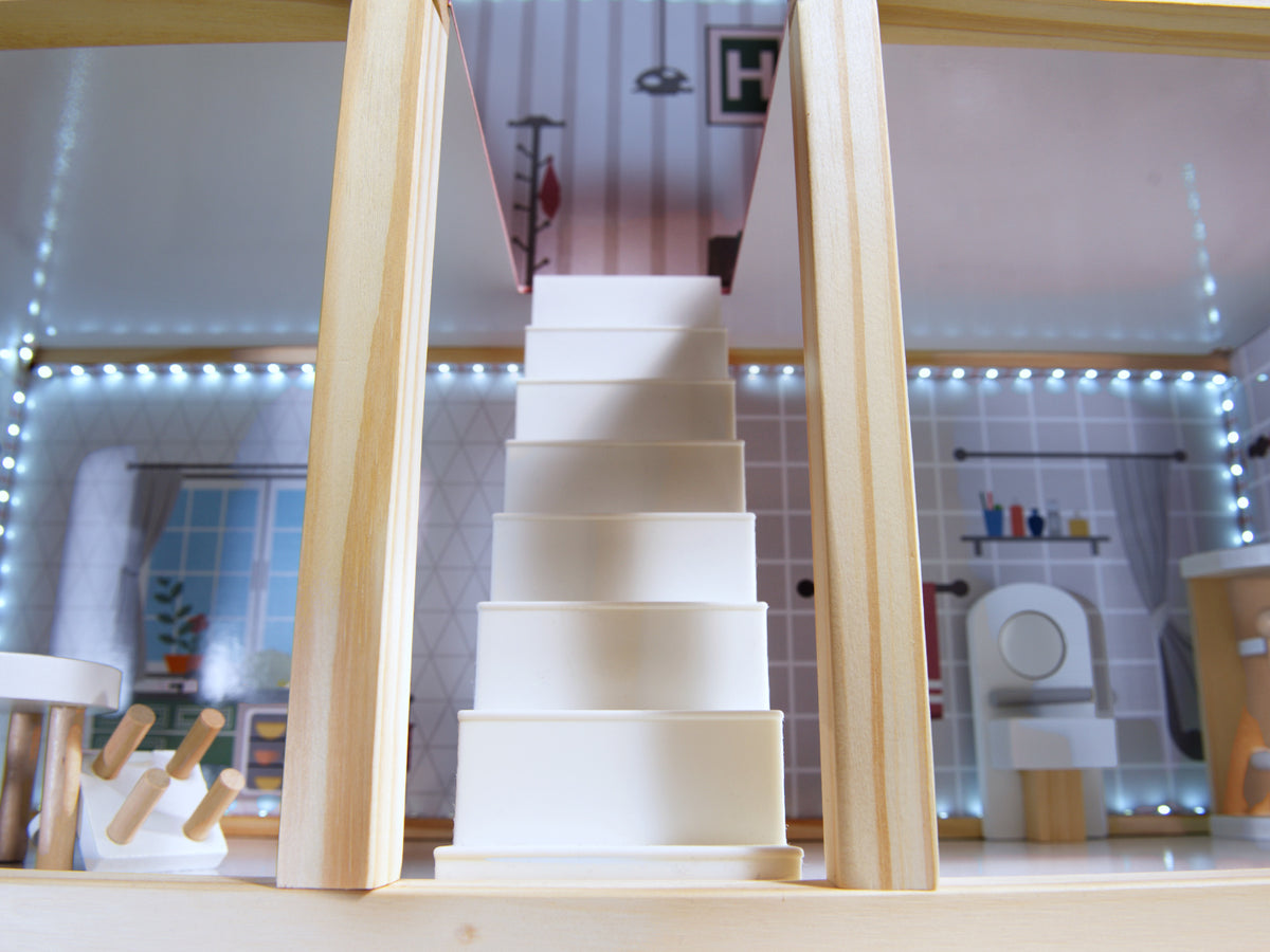 Maison de poupée en bois Mdf + meubles 78cm Led noire