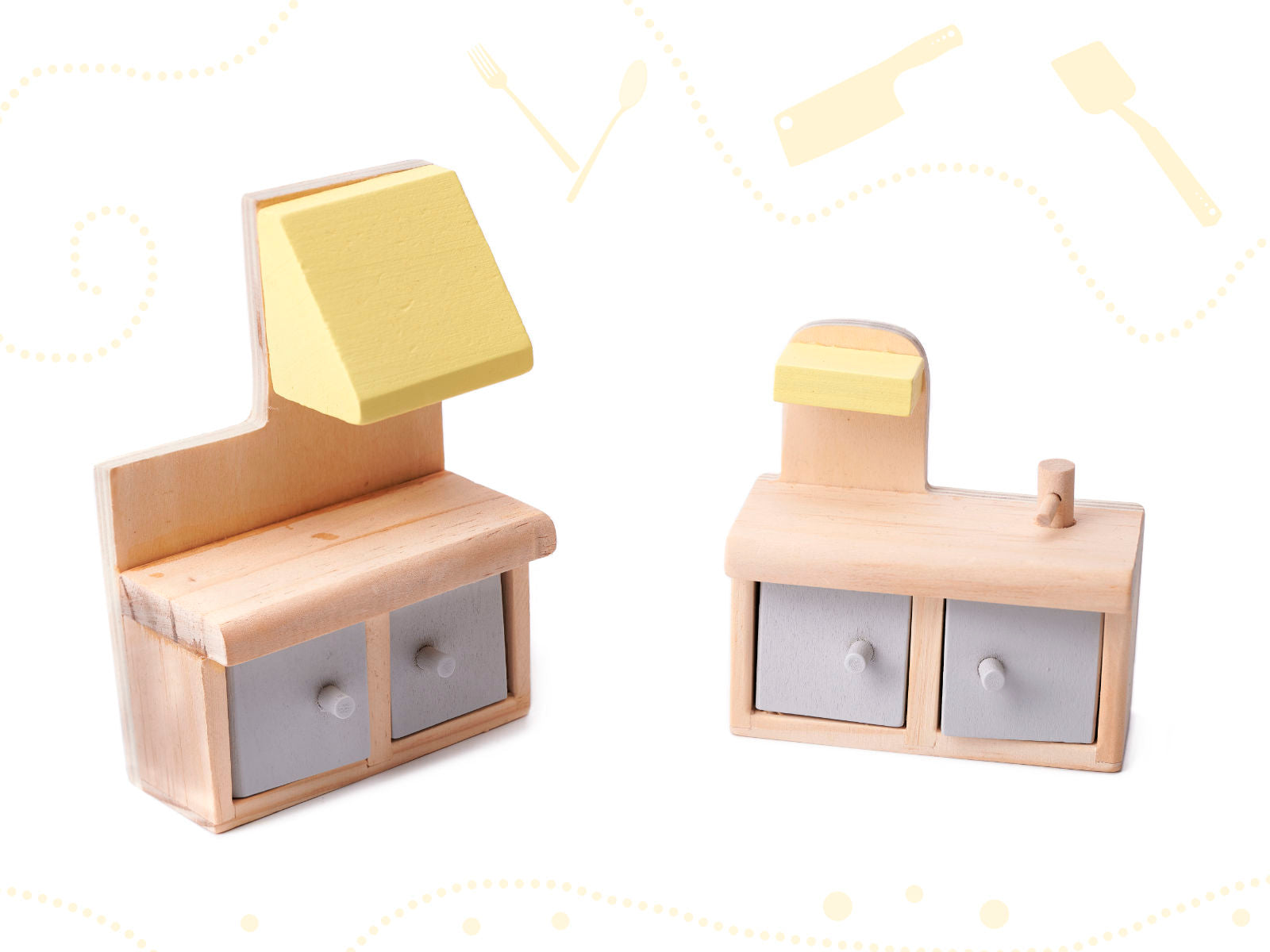 Wooden Dollhouse + Furniture 70cm Grey