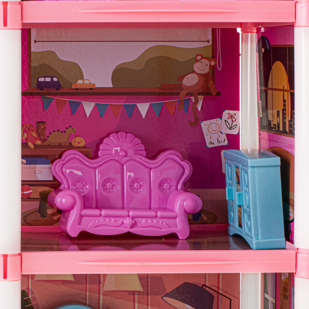Dům pro panenky Vila Pink Diy Nábytek se 4 úrovněmi