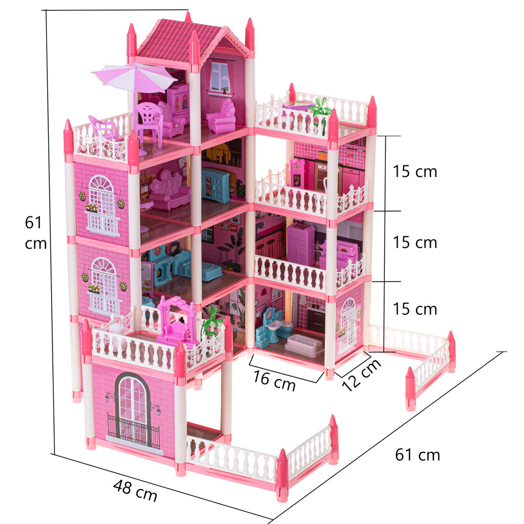 Casa delle bambole Villa Rosa Mobili fai da te su 4 livelli