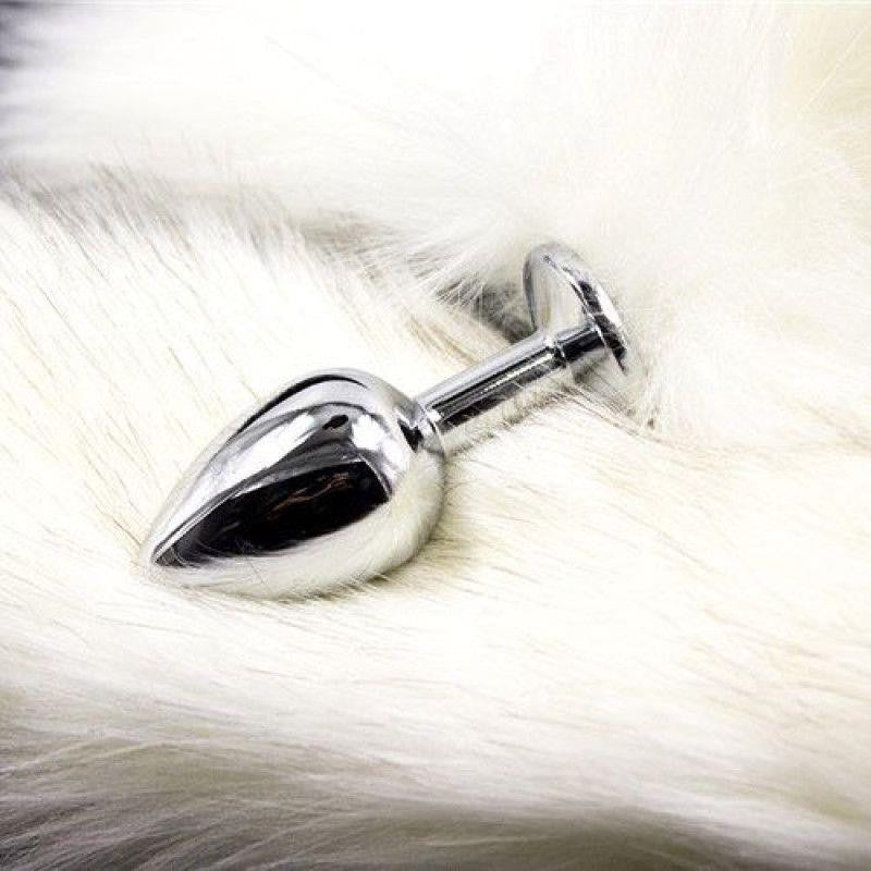 Anal Plug With Long White Faux Fur Tail 7 Cm