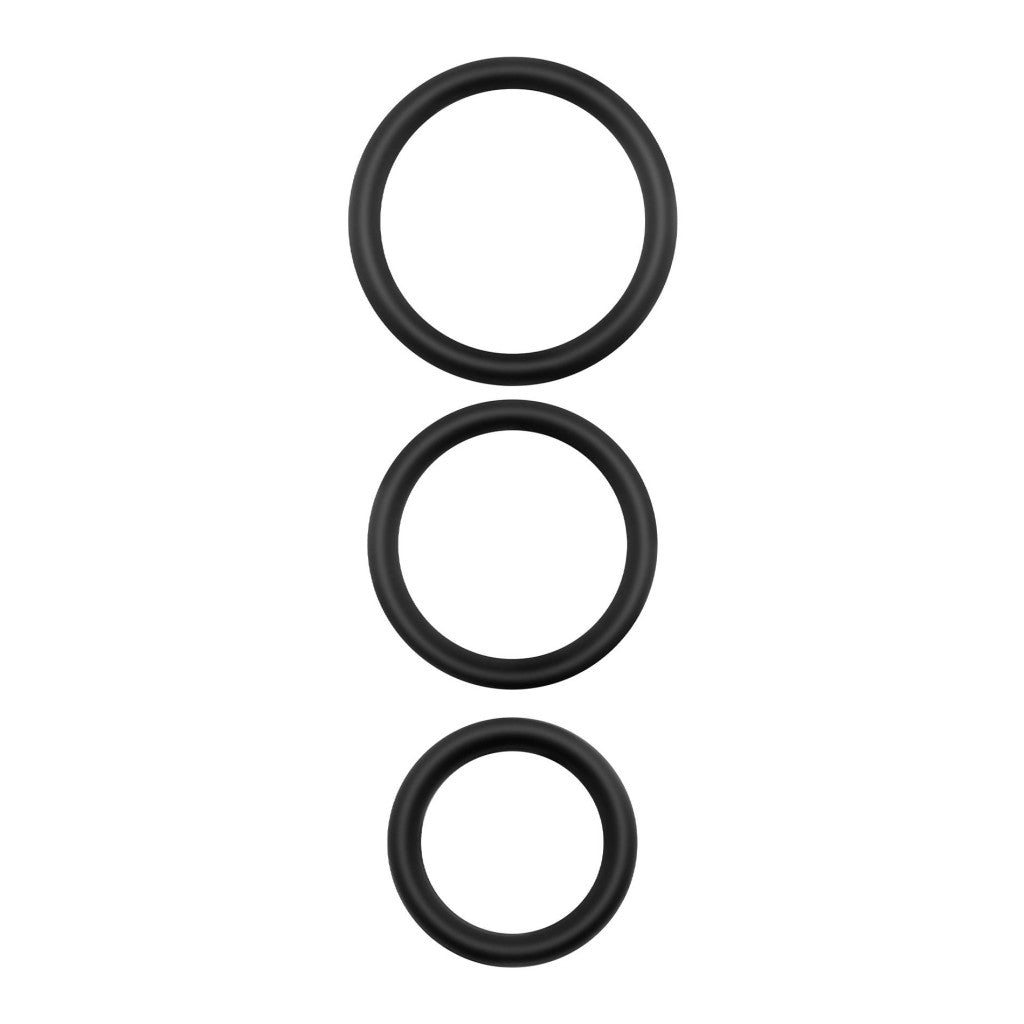 Crushious Penis Ring Set 3 Sizes Silicone Erection Support Black