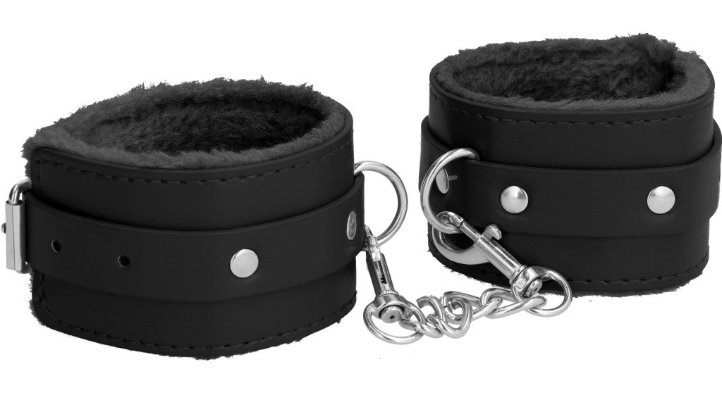 Ouch! Plush Leather Cuffs - Sensuality With Black Metallic Accessories
